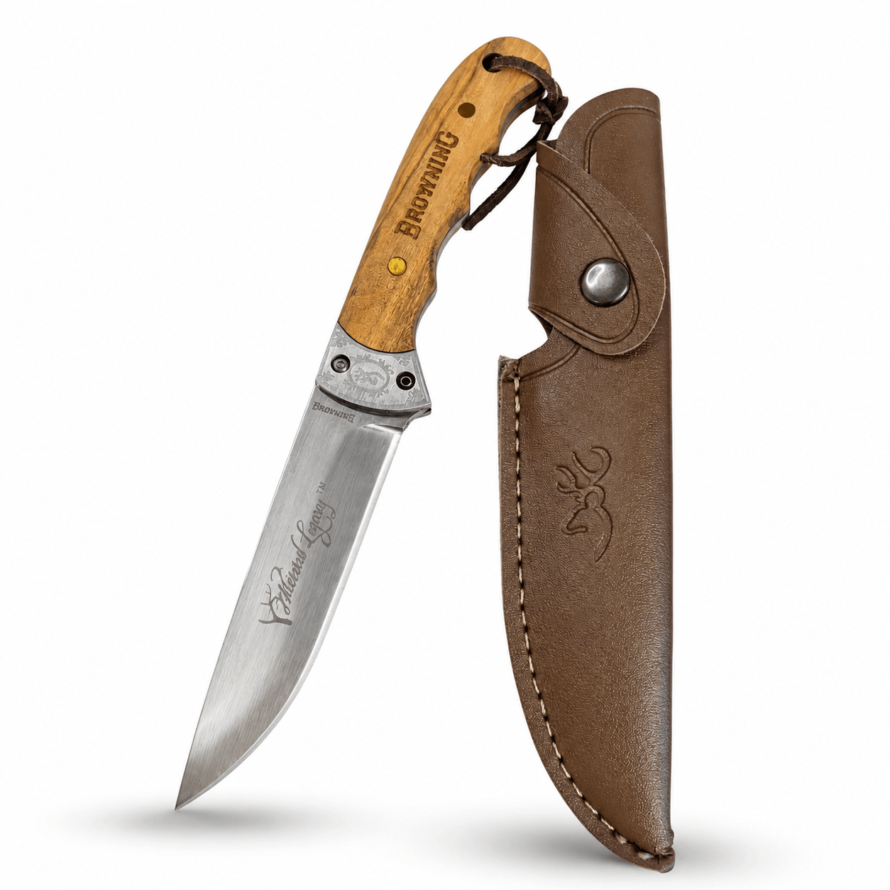Cuțit de vânătoare Browning Whitetail Legacy cu mâner din lemn și teacă