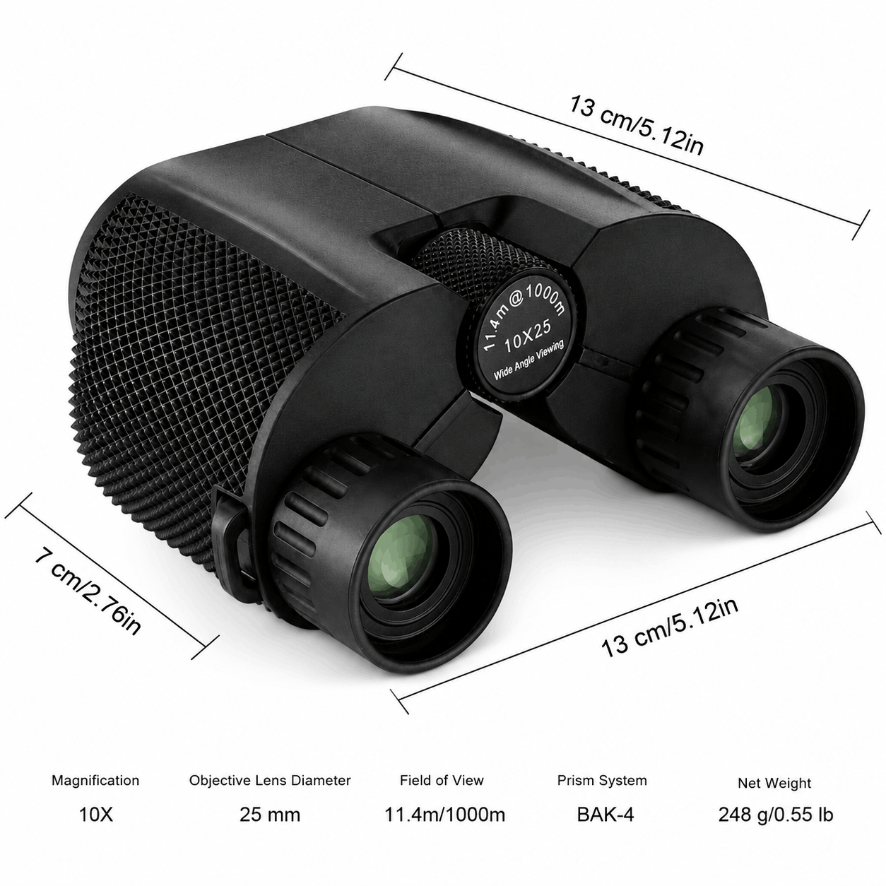 Kompaktes 10x25-Fernglas mit BAK-4-Prisma und FMC-Beschichtung