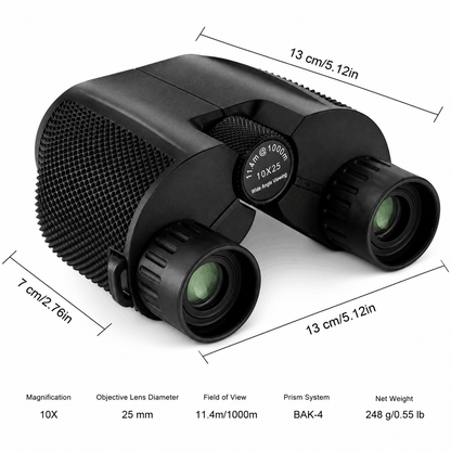 Kompaktes 10x25-Fernglas mit BAK-4-Prisma und FMC-Beschichtung