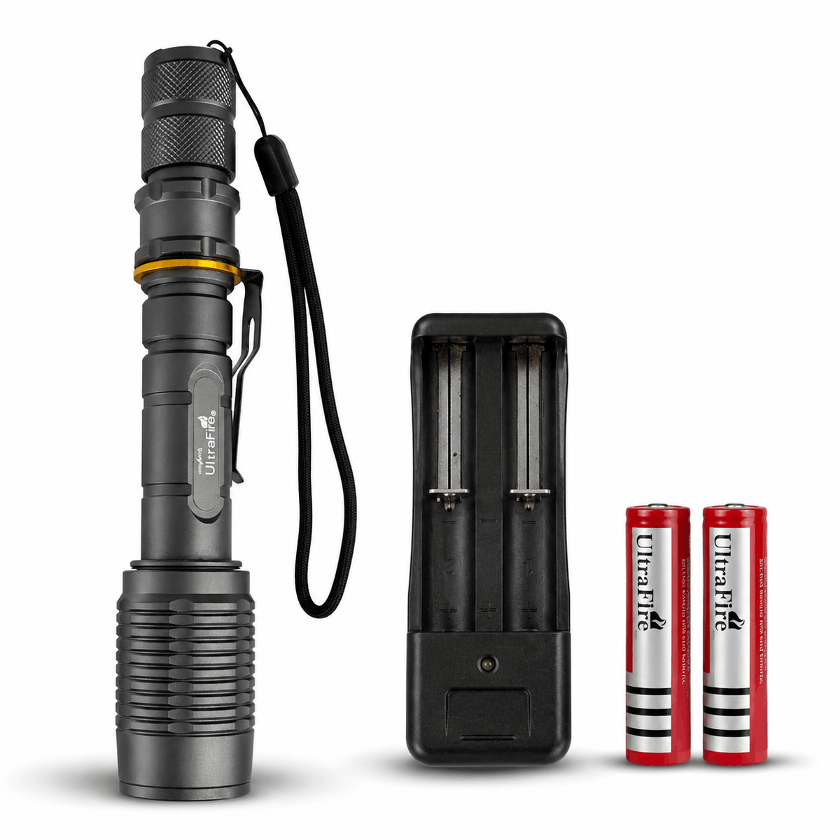 UltraFire LED фенер – комплект с 2 батерии и зарядно